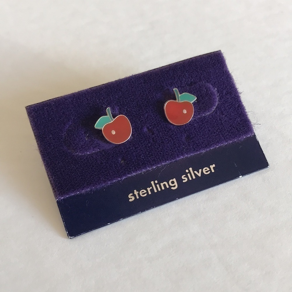 Y2K Vintage Sterling Silver Red Apple Theme Stud Earrings NWT